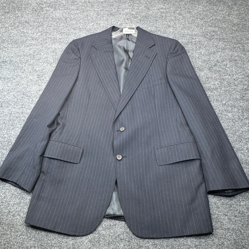 Polo University Ralph Lauren Blazer Mens 40R Navy Blue Pinstripe Wool Sport Coat